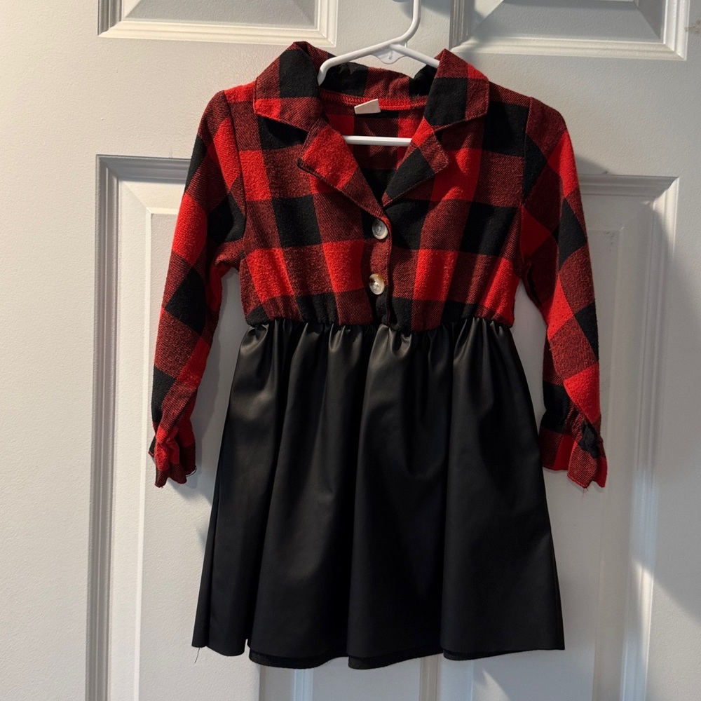 Red and Black Plaid Dress with Black Skirt